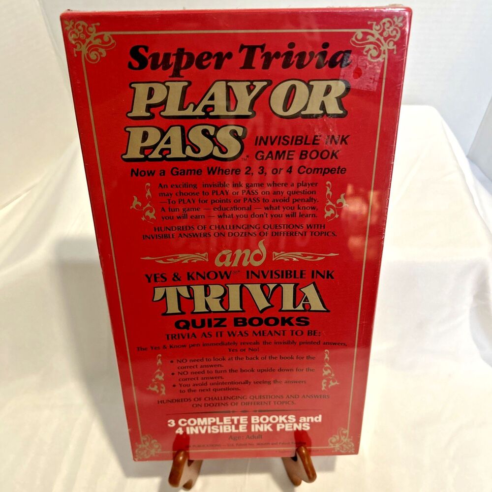 New Sealed Vintage 1984 Super Trivia Play or Pass Invisible Ink Game Box Set Lee